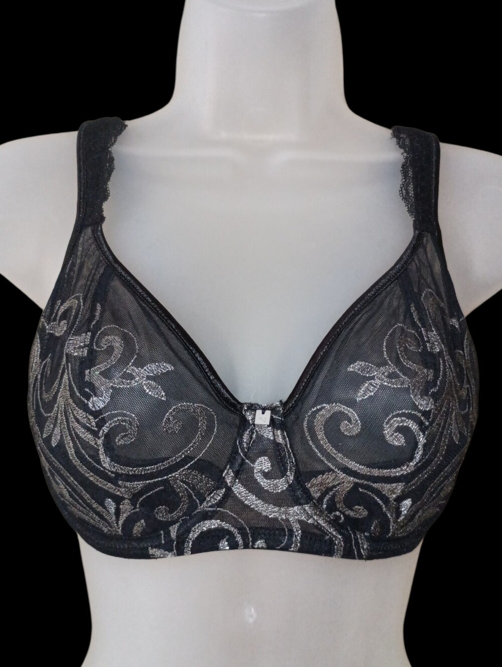Natori Blue Spruce/Silver Gray Lace Sheer Bra 34D NWOT